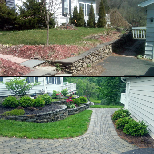 Landscape renovation before and after example.