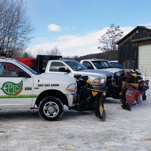 Snow plows, salters, and other snow removal equipment owned by Epic Landscapes, Inc.